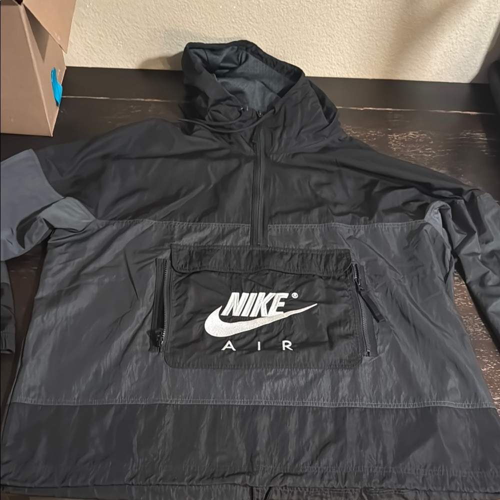 Nike Black and Gray Windbreaker with High Collar
